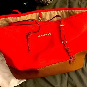 Michael Kors Orange and Brown Tote